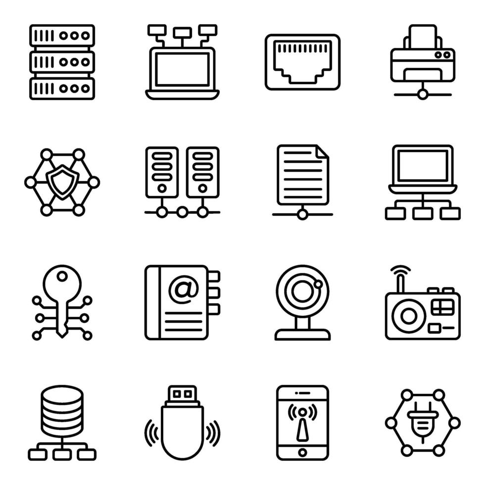 conjunto de iconos de red y tecnología vector