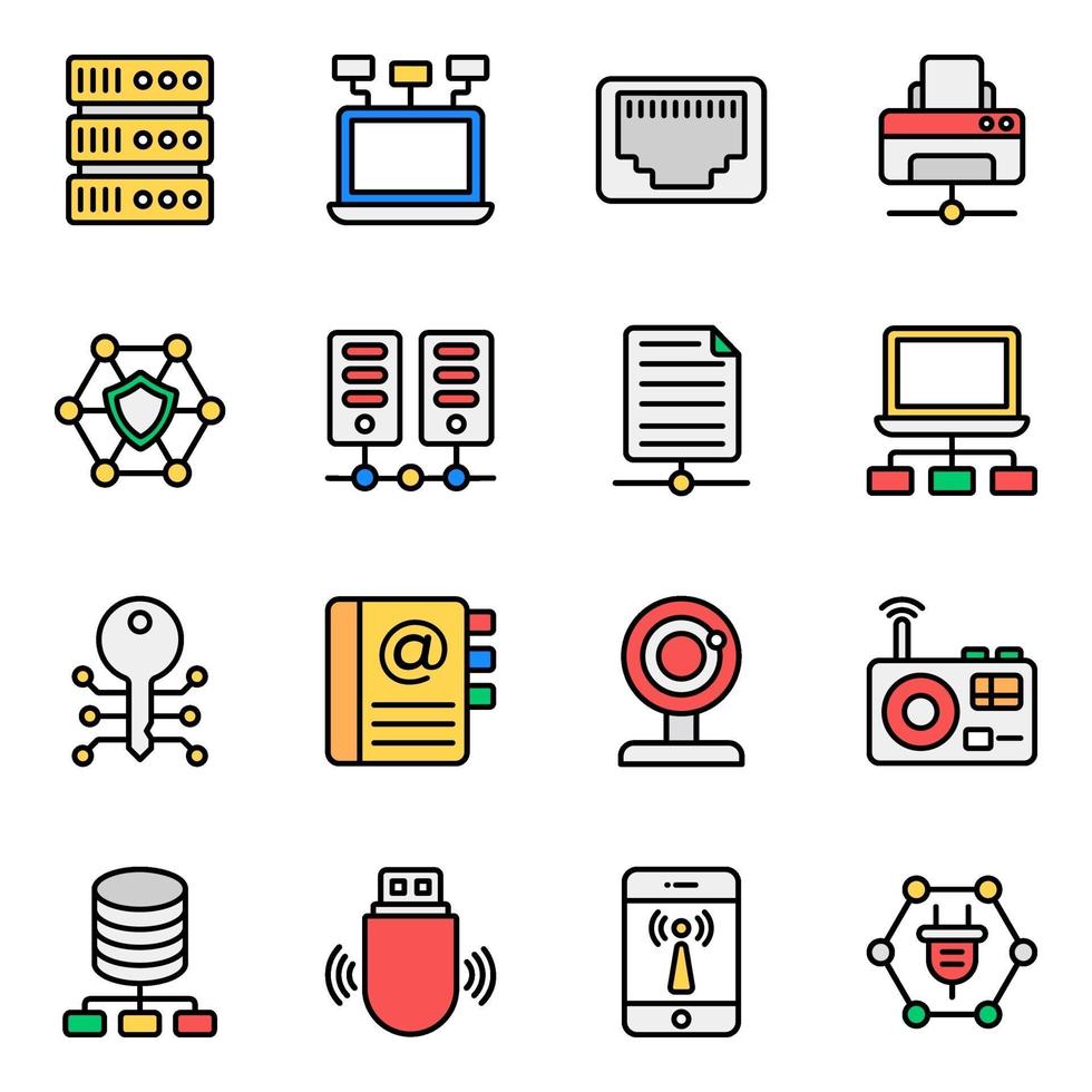 conjunto de iconos de red y tecnología vector