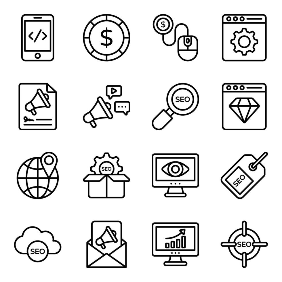 conjunto de iconos de análisis de datos y marketing digital vector