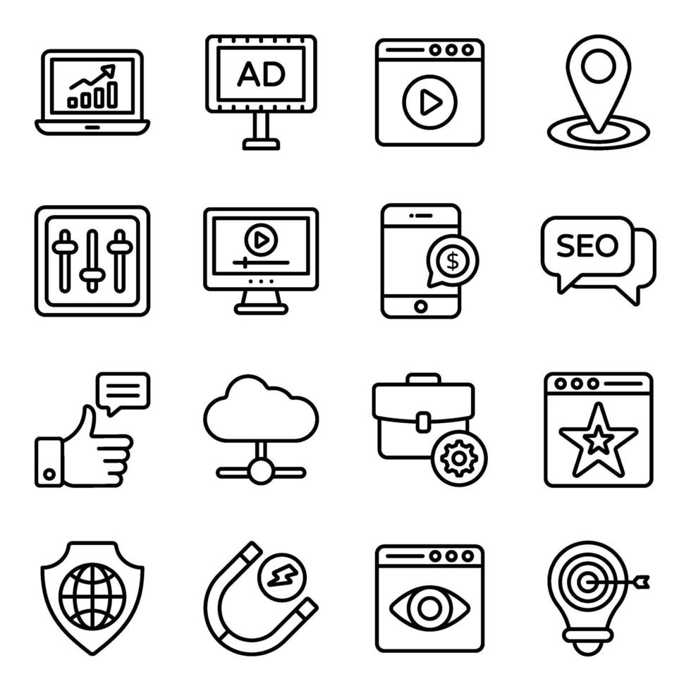 conjunto de iconos de análisis de datos y marketing digital vector