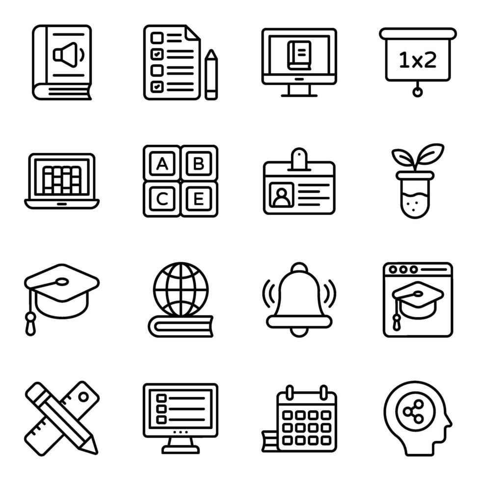 conjunto de iconos de elementos de aprendizaje y educación vector