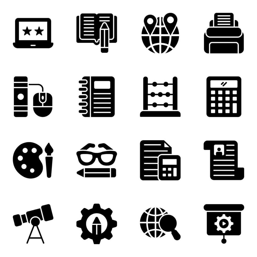 conjunto de iconos de elementos de aprendizaje y educación vector