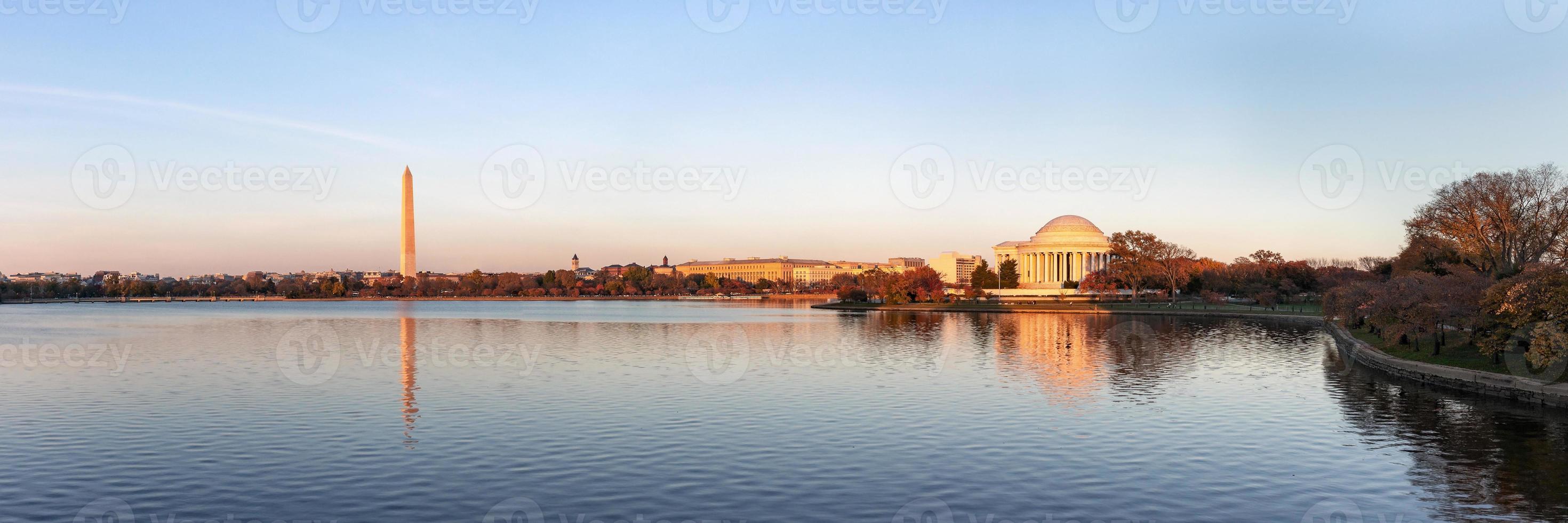 Jefferson Memorial and Washington Monument in the evening, Washington DC, USA photo