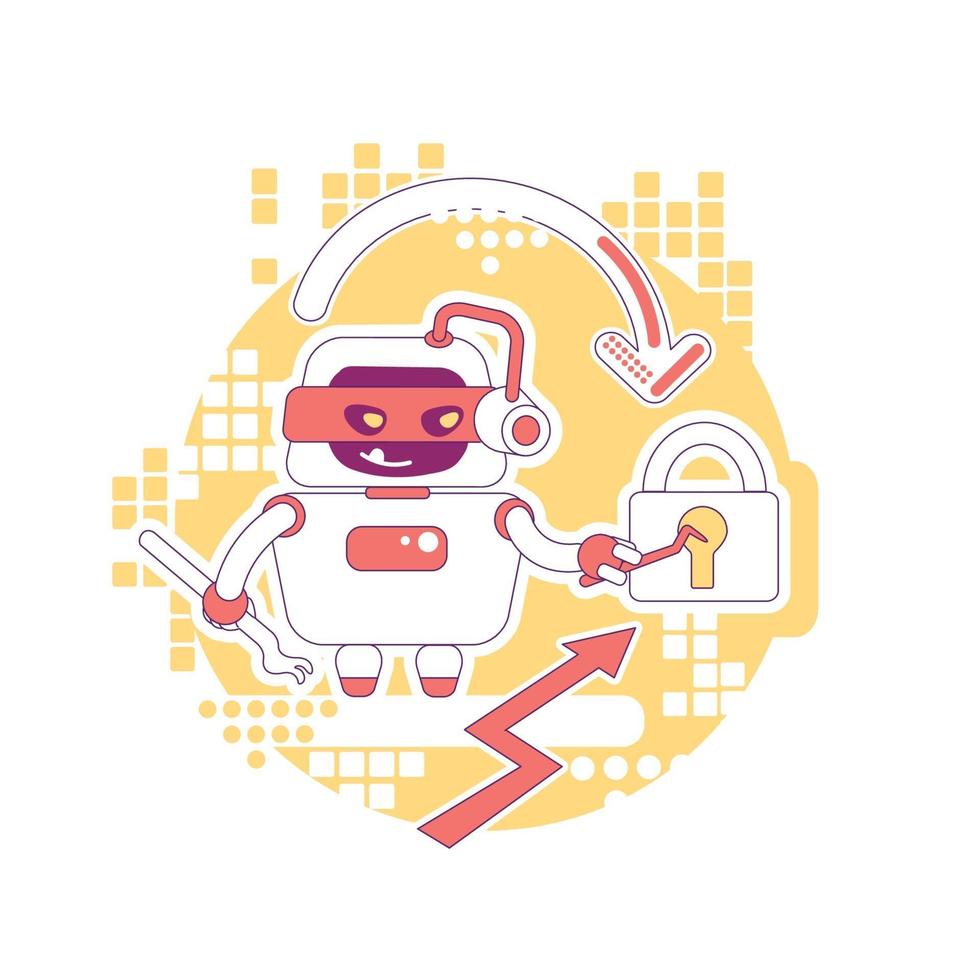 Hacker bot thin line concept vector illustration. Stealing personal account password, data and content. Bad scraper robot 2D cartoon character for web design. Cyber attack creative idea