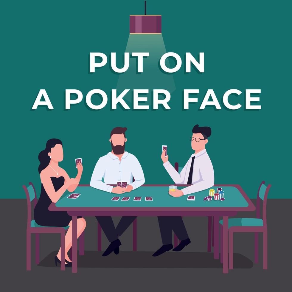 Casino social media post mockup. Put on poker face phrase. Web banner design template. Card dame competition booster, content layout with inscription. Poster, print ads and flat illustration vector