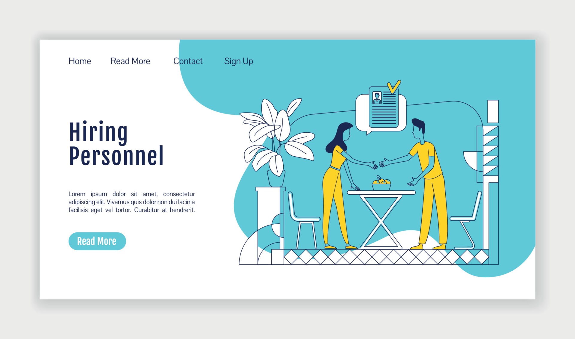 Hiring personnel landing page flat silhouette vector template ...
