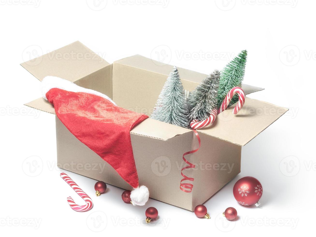 Christmas decorations in a box photo