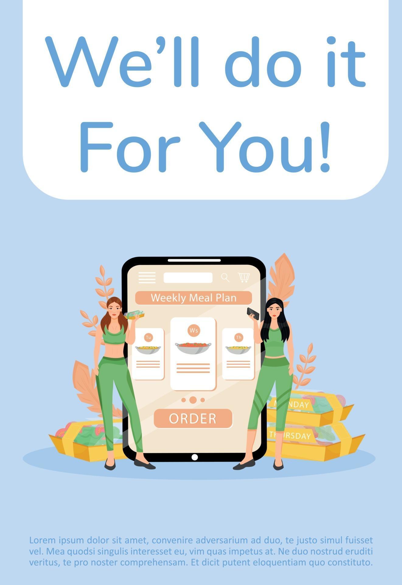 Meal preparation and delivery service poster flat vector template