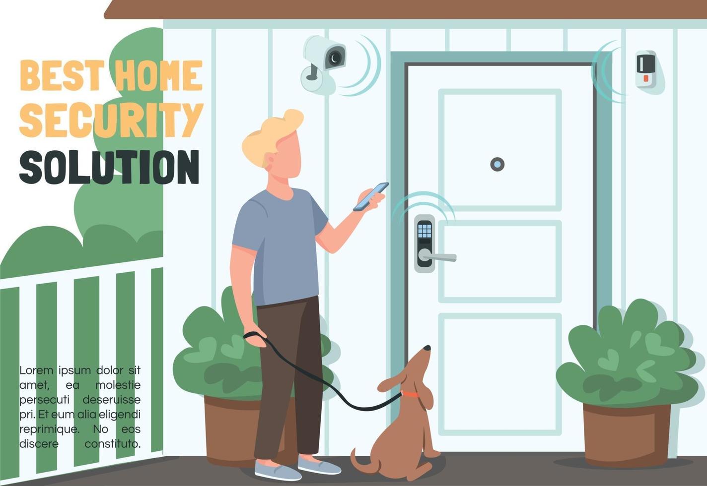 Best home security solution banner flat vector template. Smart protection brochure, poster concept design with cartoon characters. Protection technology horizontal flyer, leaflet with place for text