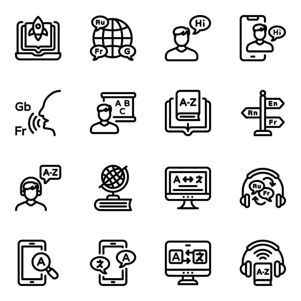 conjunto de iconos de idioma y comunicación vector