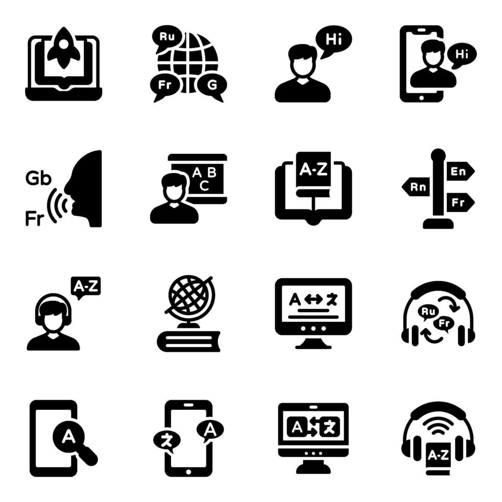 conjunto de iconos de idioma y comunicación vector