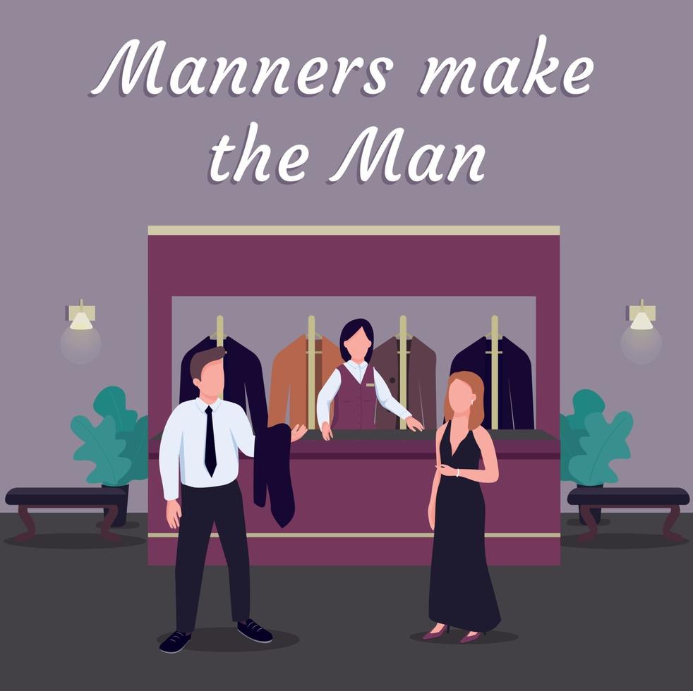 Casino social media post mockup. Manners make man phrase. Web banner design template. Luxury establishment booster, content layout with inscription. Poster, print ads and flat illustration vector