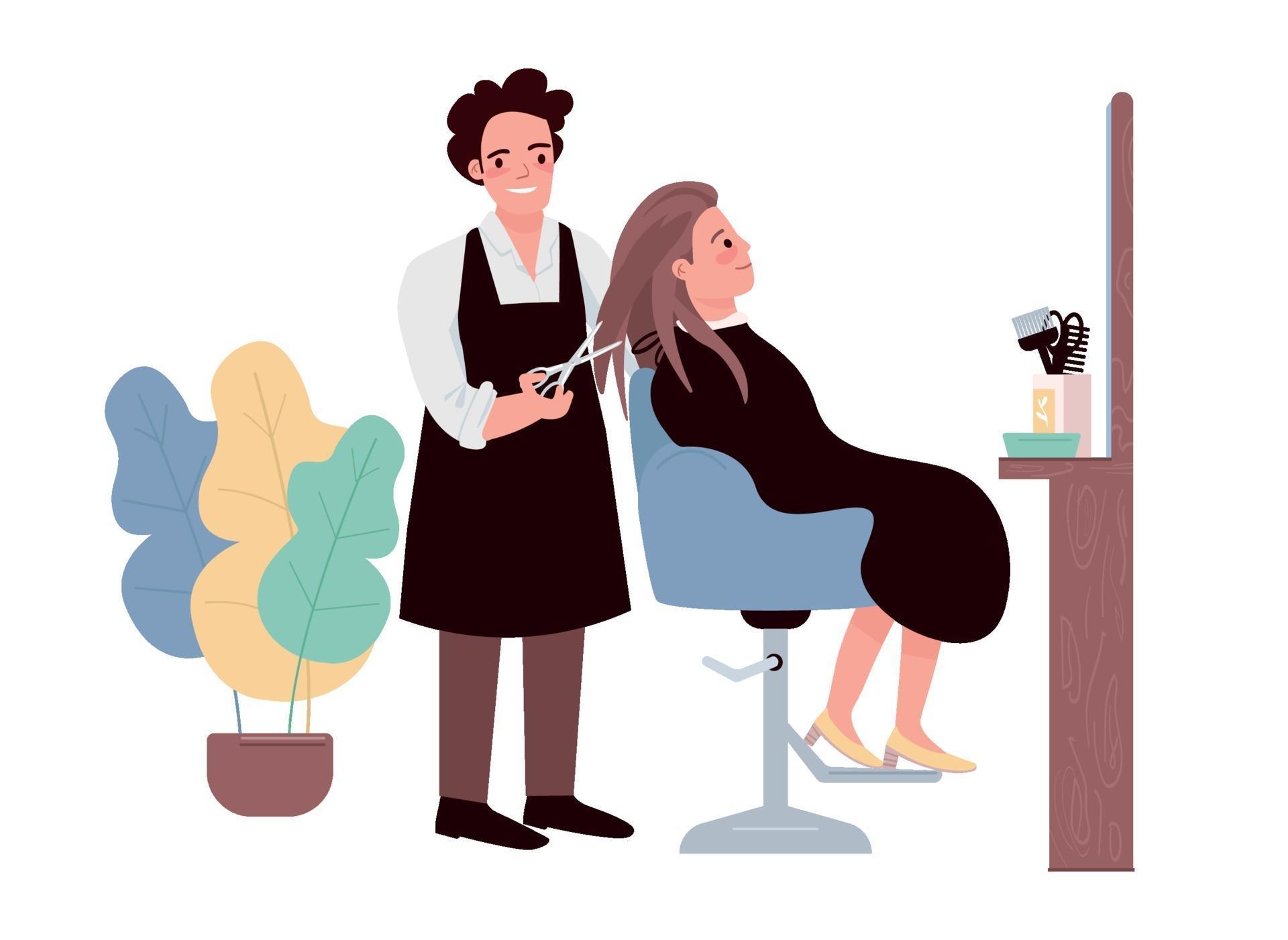 Hairdressing flat color vector characters. Male hairstylist doing ...
