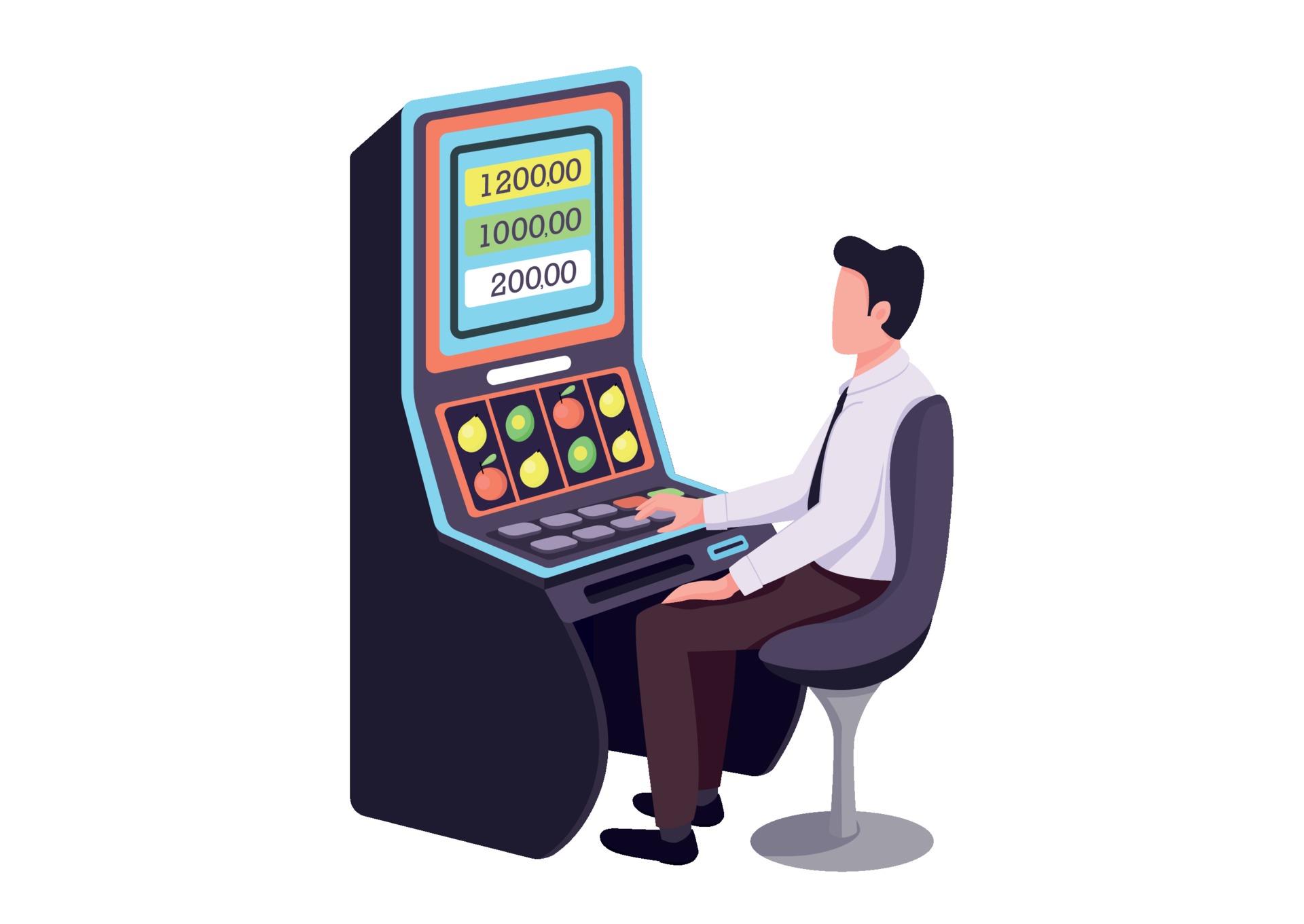 Gambler flat color vector faceless character. Player make bet. Person  playing game of chance to win lottery. Male caucasian sit in casino. Man at  fruit machine isolated cartoon illustration 2253022 Vector Art