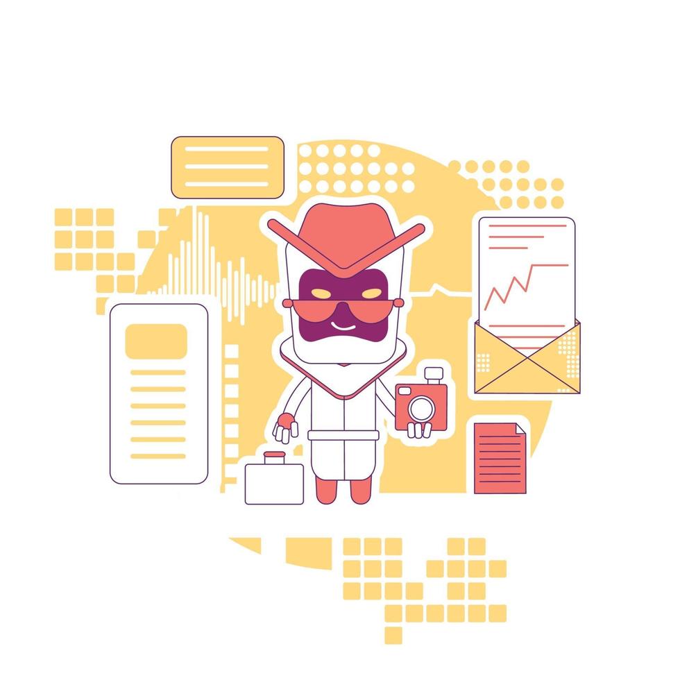 Spying bot thin line concept vector illustration. Collecting personal information. Stealing website data. Bad robot 2D cartoon character for web design. Malicious malware creative idea