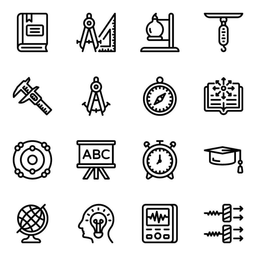 Physics Equipment and knowledge Icon Set vector