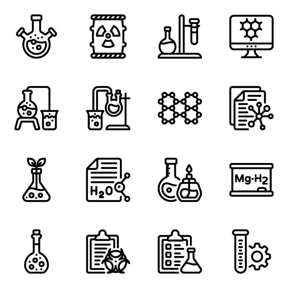 conjunto de iconos de elementos de laboratorio de química vector