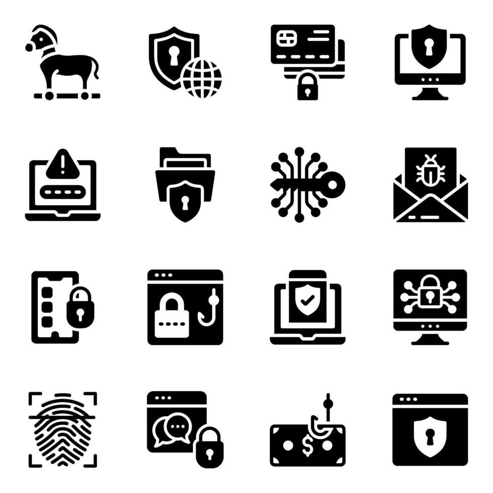Cybercrime and Insecurity Icon Set vector