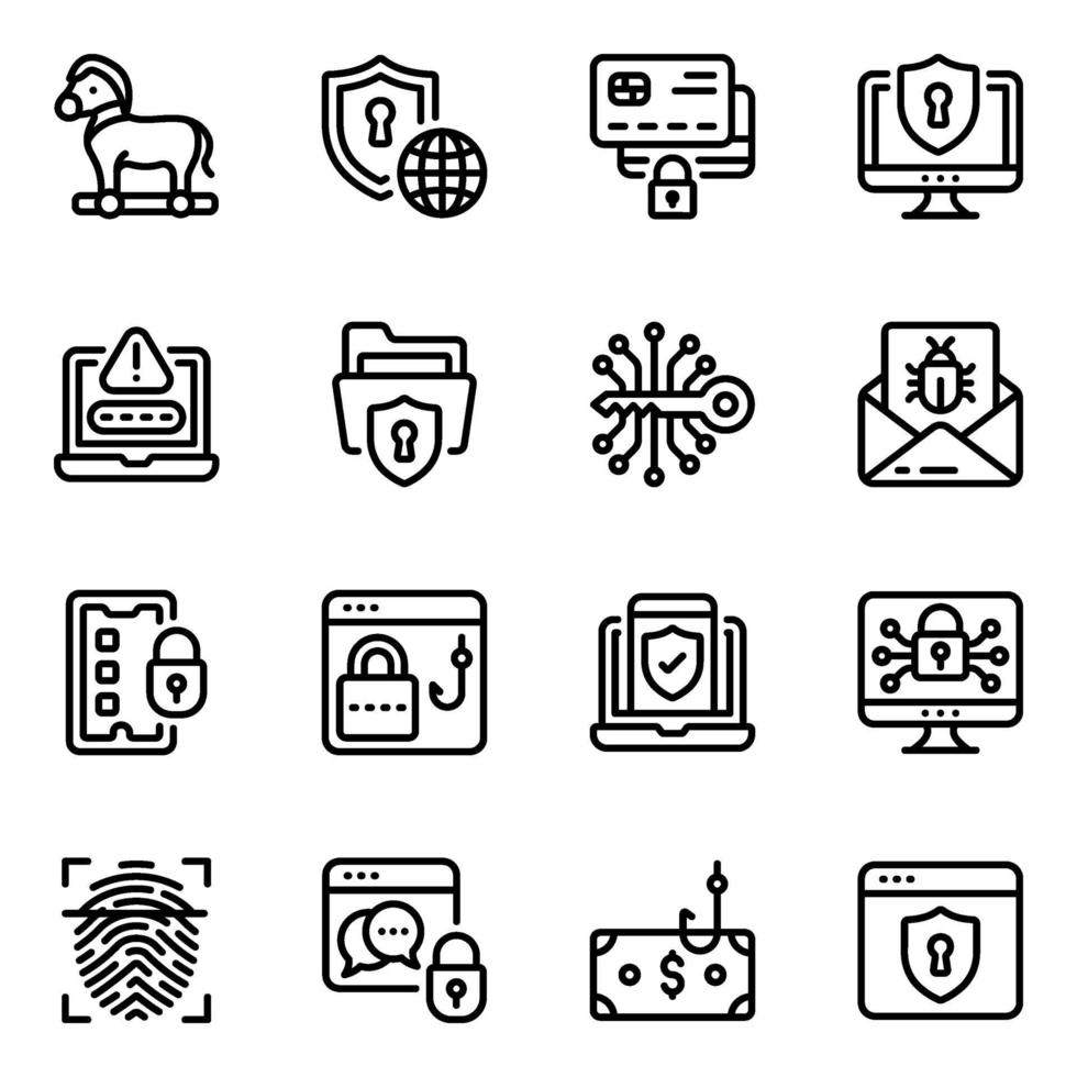 Cybercrime and Insecurity Icon Set vector