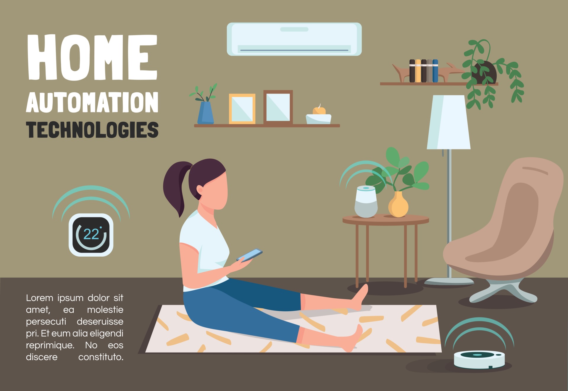 Home automation technologies banner flat vector template. IOT brochure