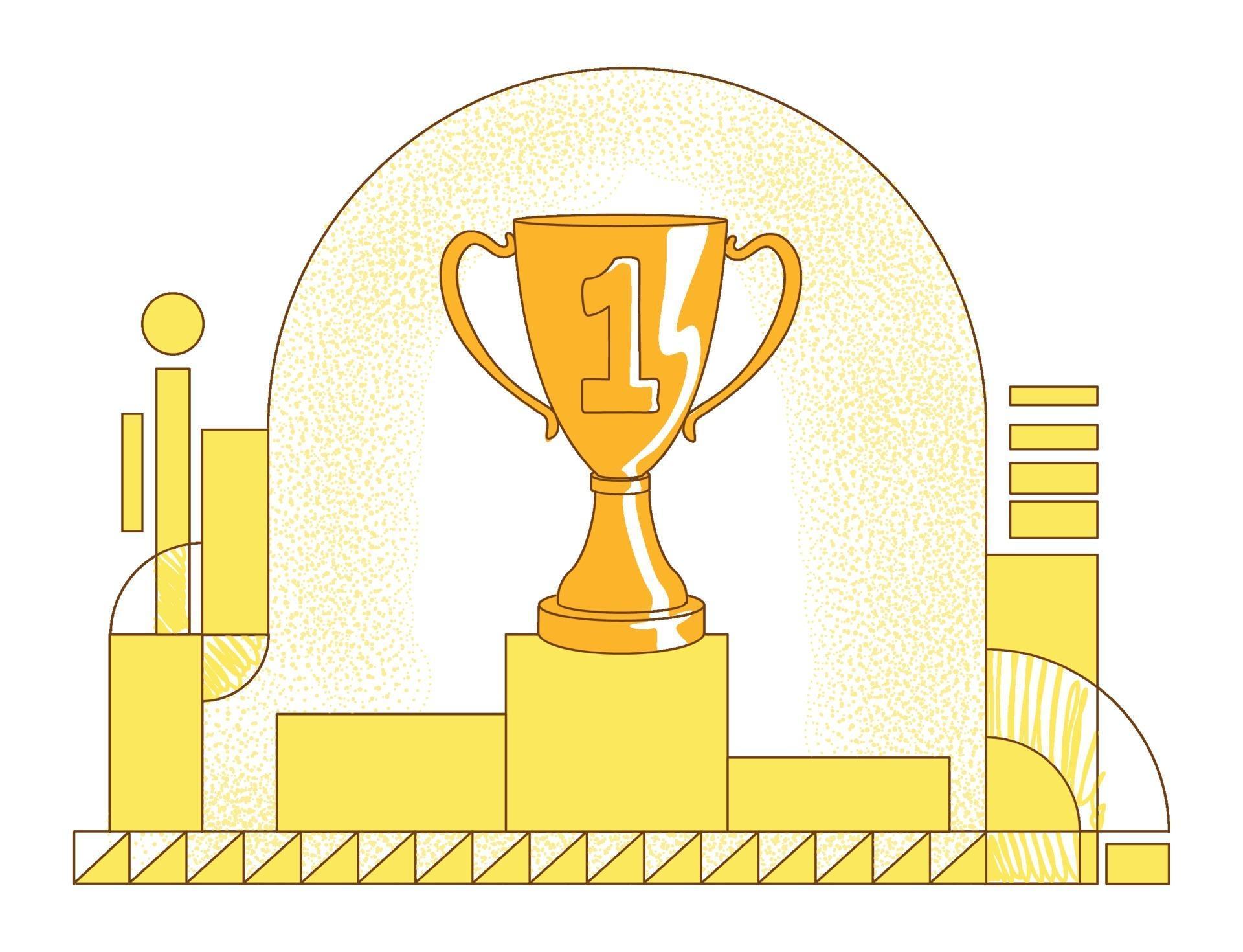 Pedestal with trophy flat silhouette vector illustration. Championship