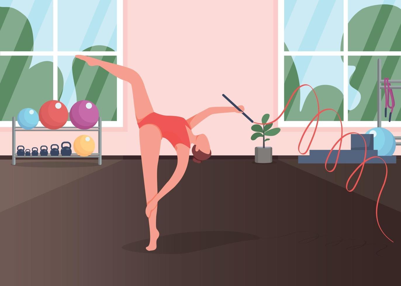 Gymnast in studio flat color vector illustration