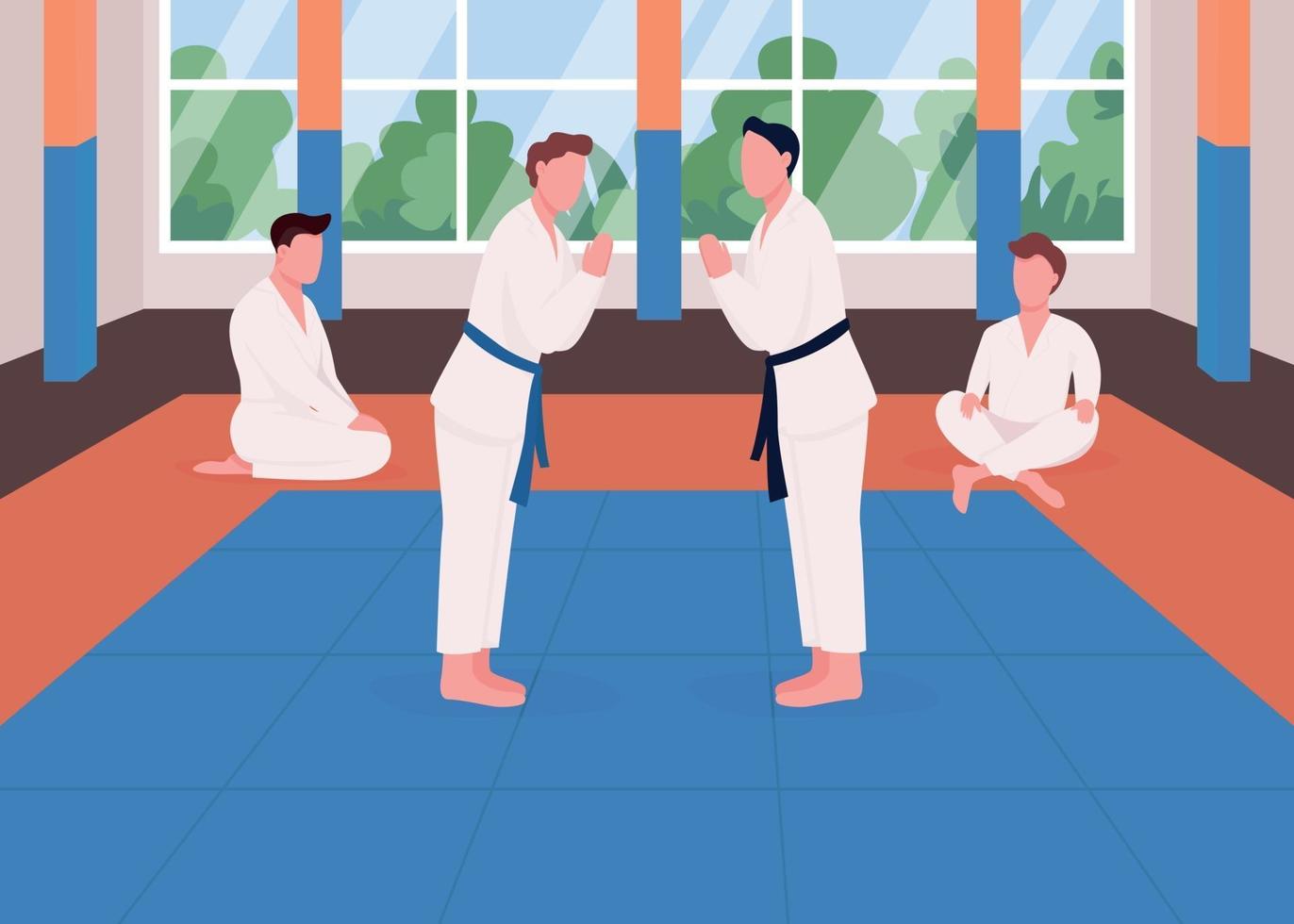 Martial arts training flat color vector illustration