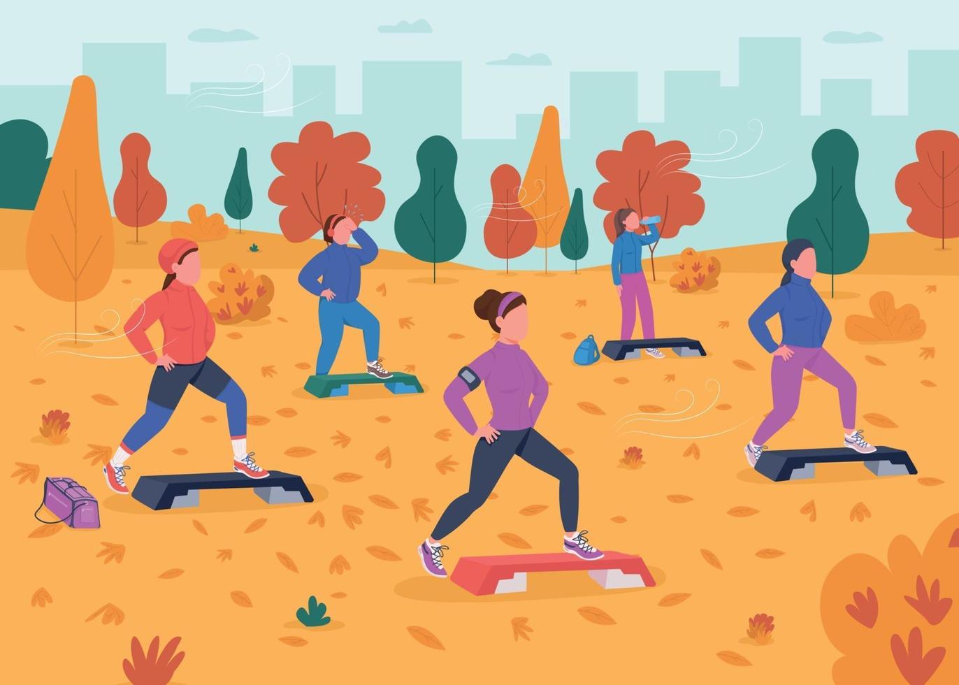 Outdoor fitness flat color vector illustration
