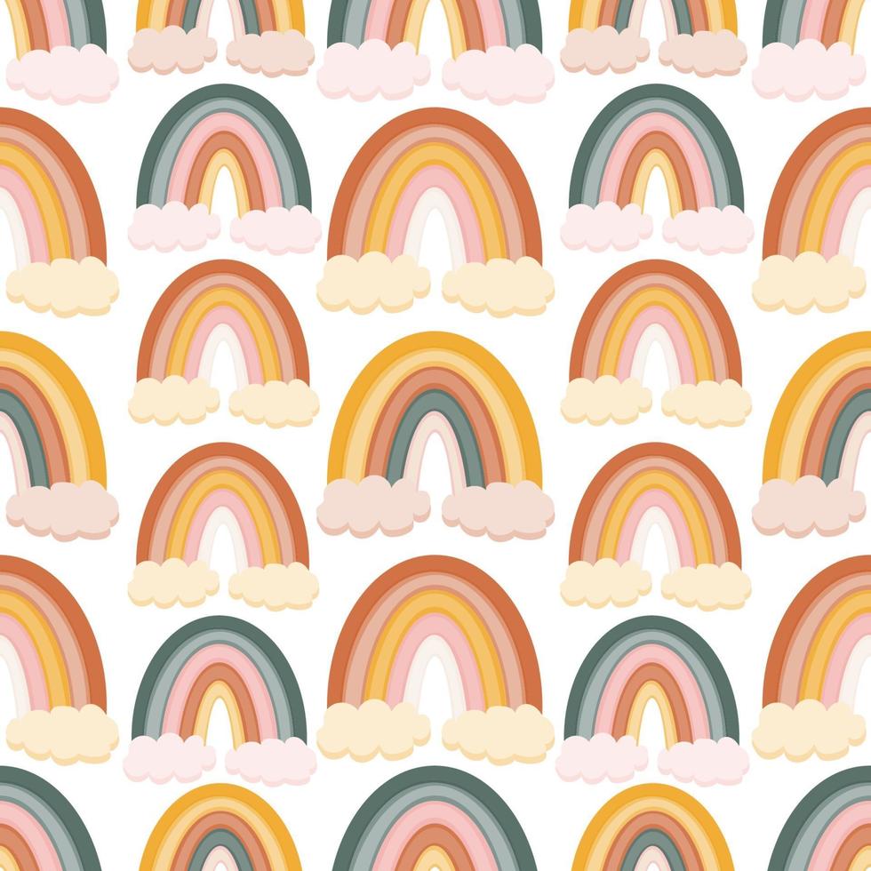 Bohemian, modern boho chic seamless pattern with hand drawn abstract rainbows in scandinavian style vector