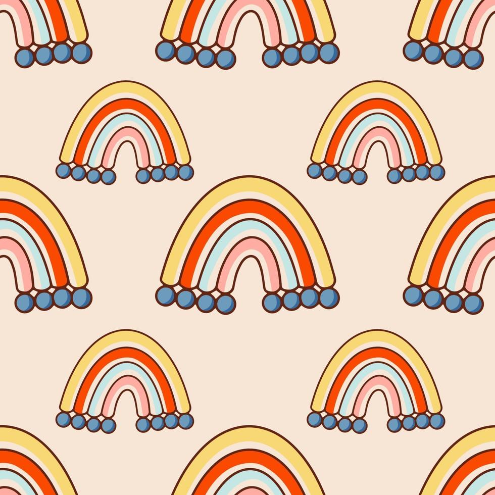 Bohemian, modern boho chic seamless pattern with hand drawn abstract rainbows in scandinavian style vector