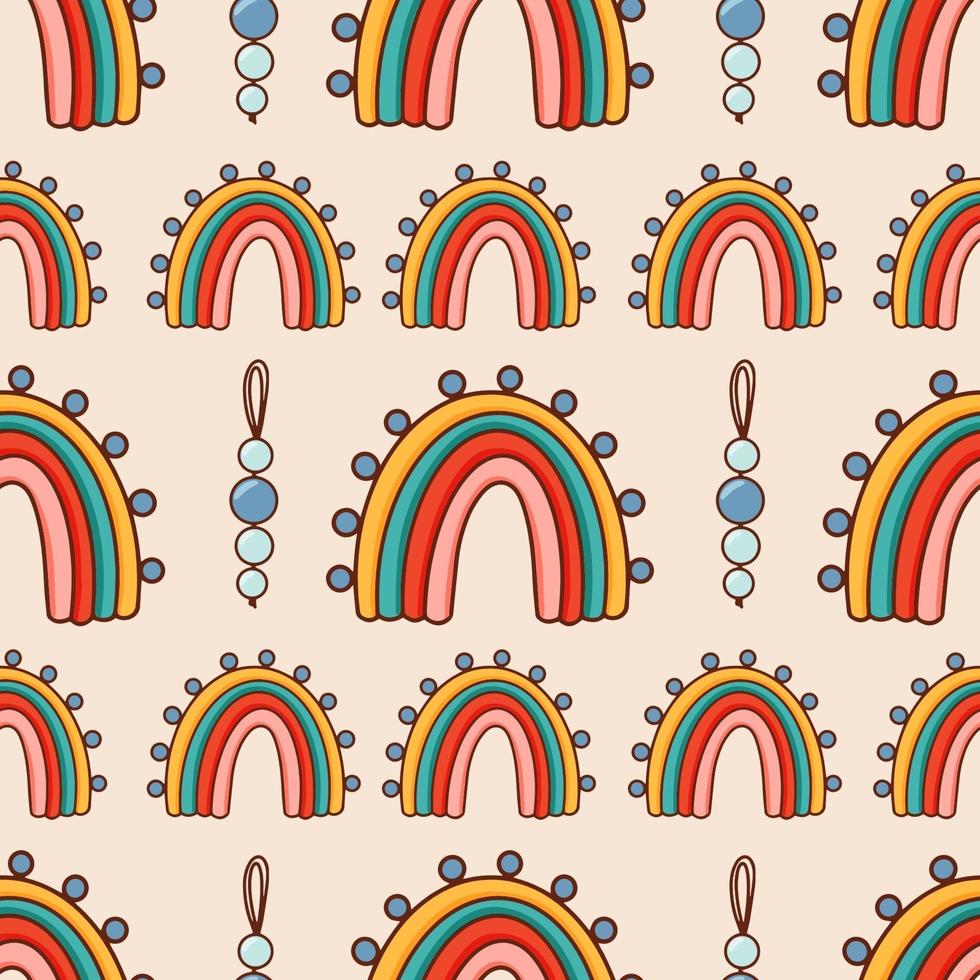 Bohemian, modern boho chic seamless pattern with hand drawn abstract rainbows in scandinavian style vector