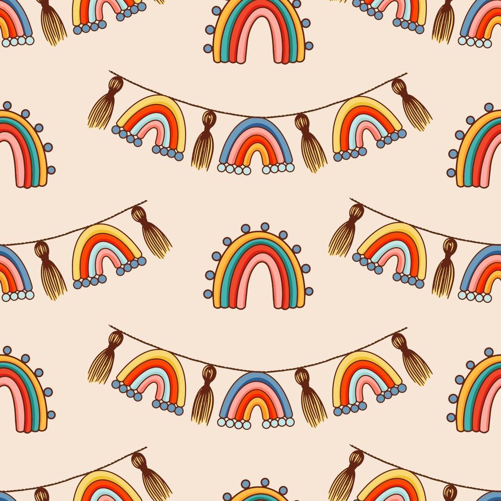 Bohemian, modern boho chic seamless pattern with hand drawn abstract rainbows in scandinavian style vector