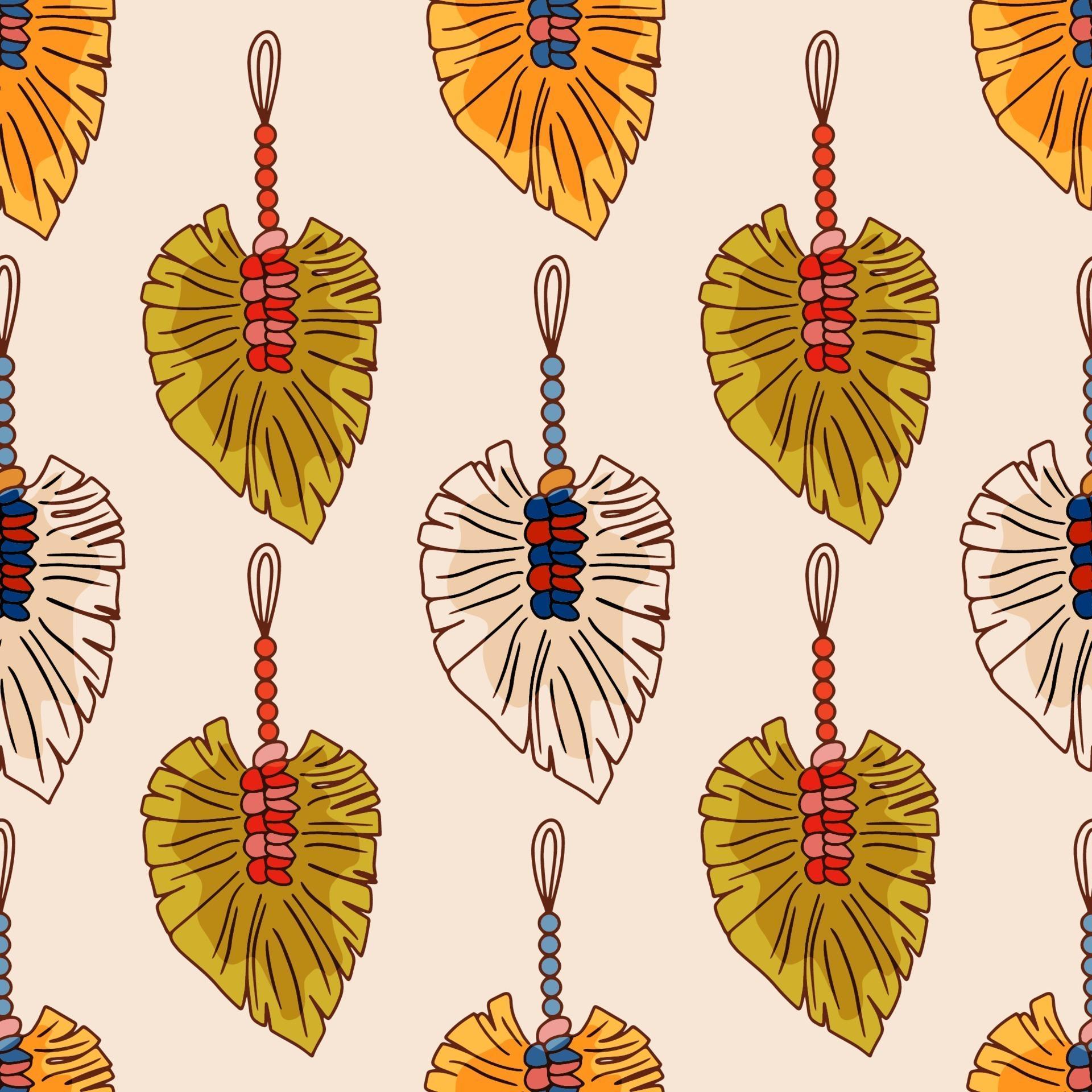 Seamless pattern macrame wall hanging-vector doodle illustration ...