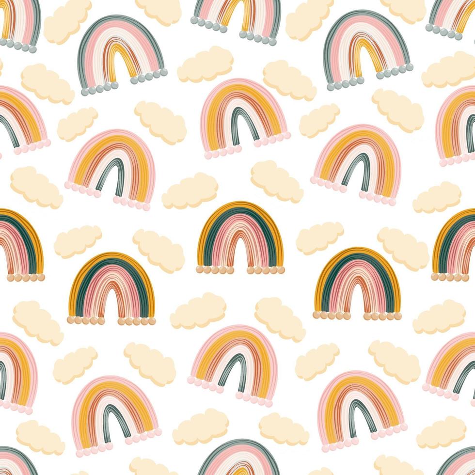 Bohemian, modern boho chic seamless pattern with hand drawn abstract rainbows in scandinavian style vector