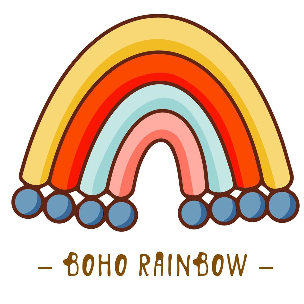 Vector hand drawn boho clipart for nursery decoration with cute rainbows. Perfect for baby shower, birthday, childrens party