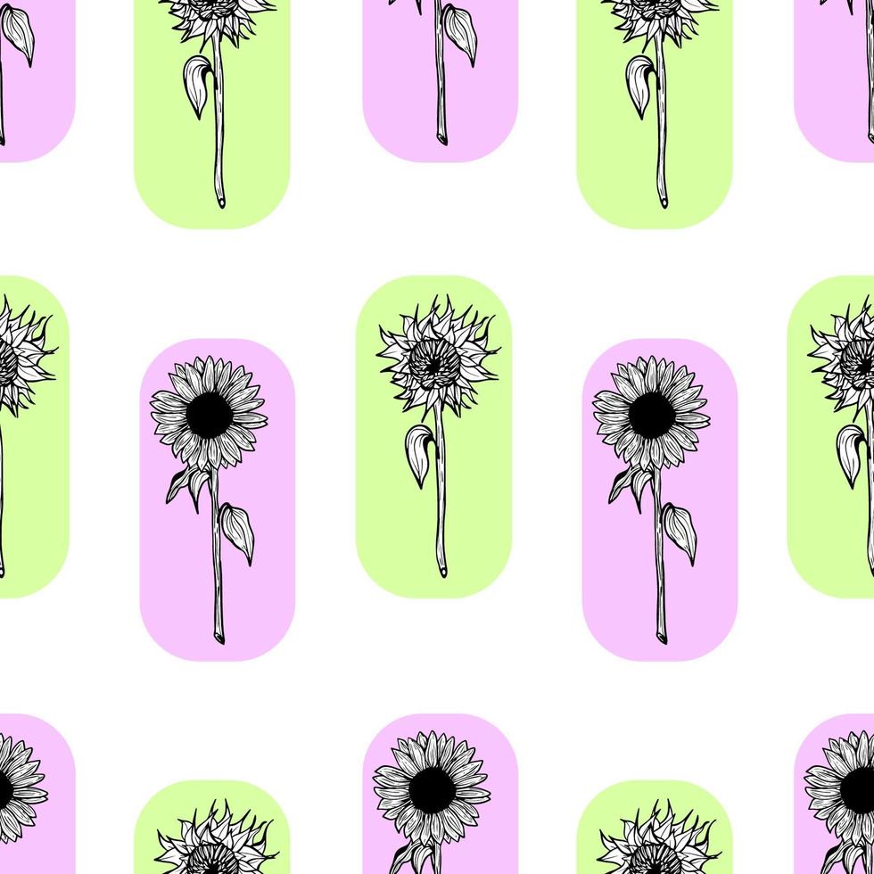 Seamless pattern with black sunflowers vector