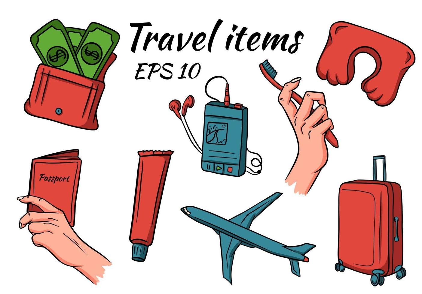 Travel and camping items. Vector set