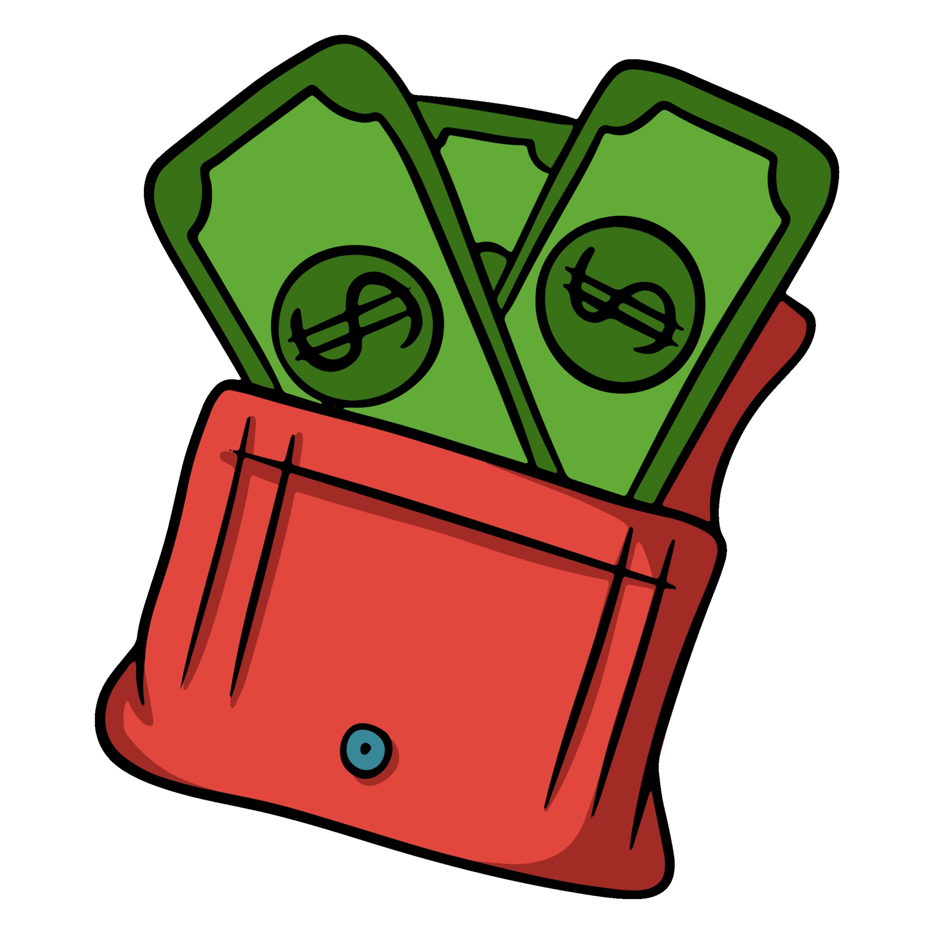 Wallet with money. Green paper money. In a cartoon style. 2253736 Vector  Art at Vecteezy
