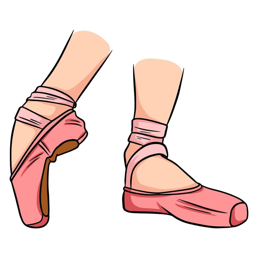 Ballet pointe shoes. Pink pointe shoes on the leg. vector