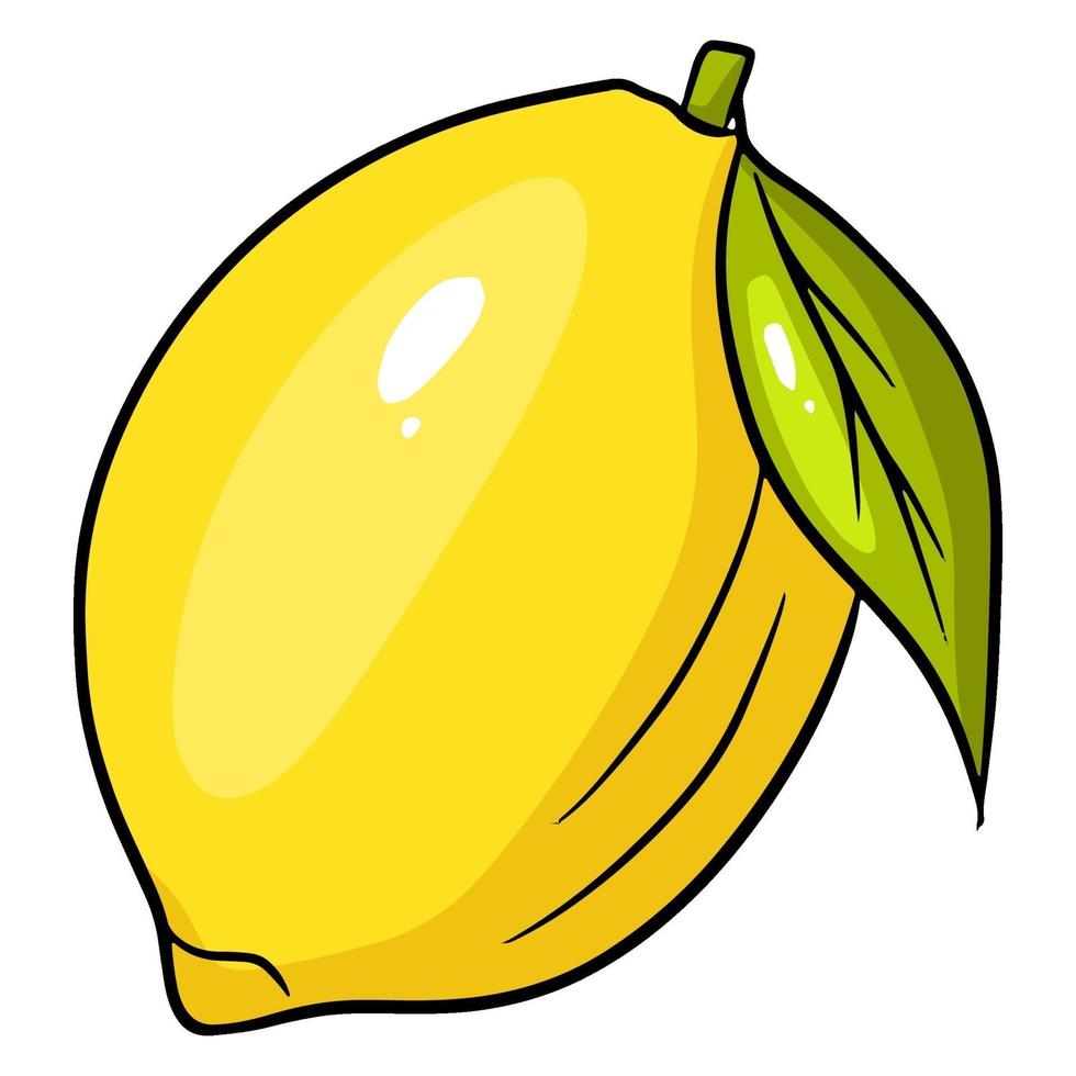 A whole lemon with a leaf. Juicy bright yellow lemon. vector