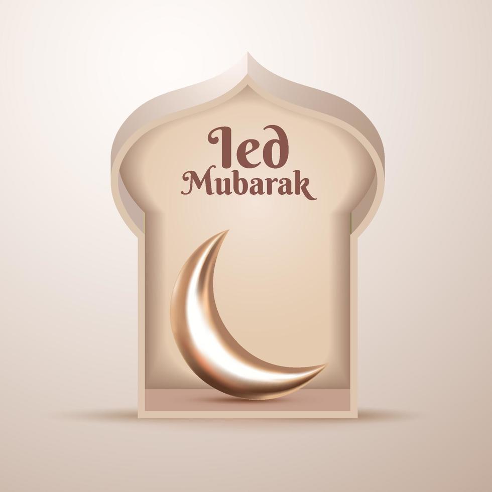 3D gold crescent moon with frame islamic ied mubarak background decotarion element vector