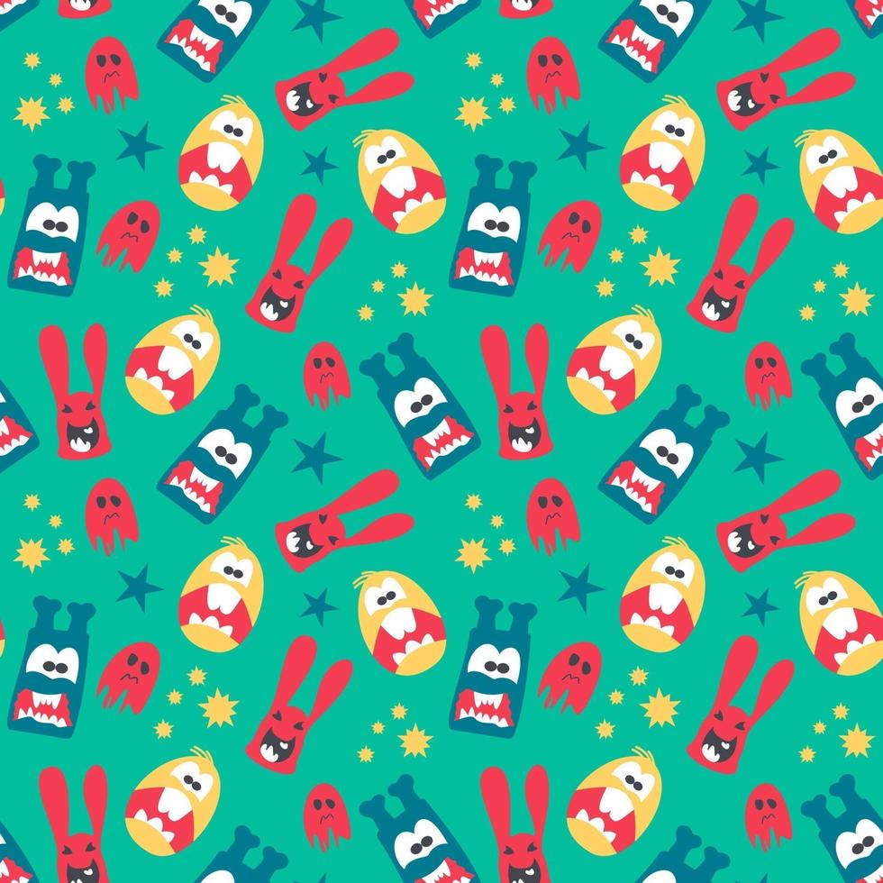Seamless pattern with cute colorful monsters vector