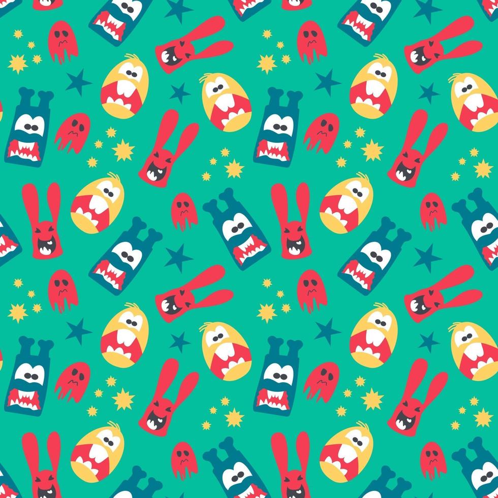 Seamless pattern with cute colorful monsters vector