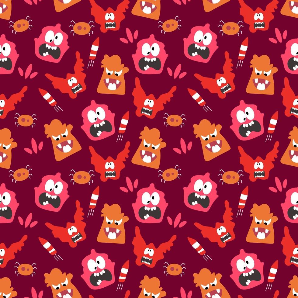 Seamless pattern with cute colorful monsters vector