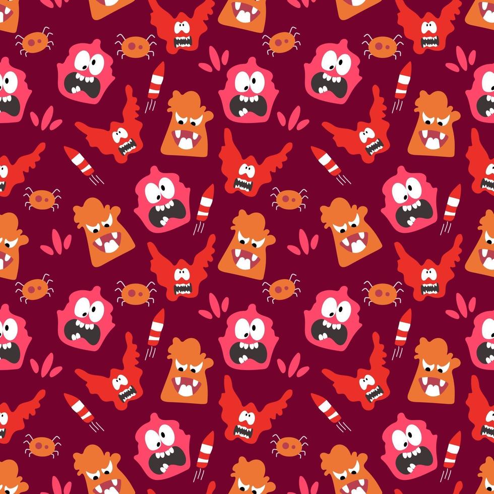 Seamless pattern with cute colorful monsters vector