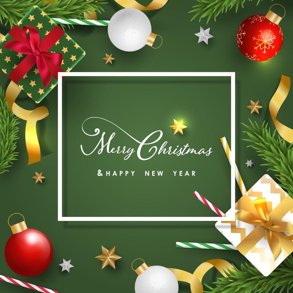 Merry Christmas and Happy New Year background design with lovely elements banner. vector