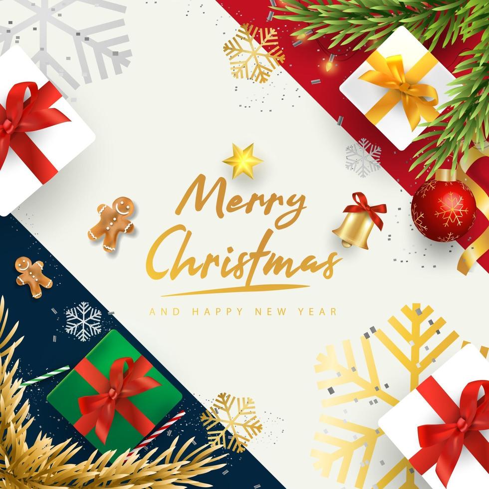 Merry Christmas and Happy New Year background design with lovely elements banner. vector