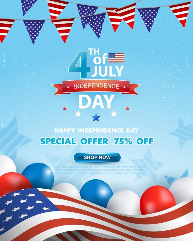 4th of July background design with realistic lovely elements. EPS10 vector illustration.