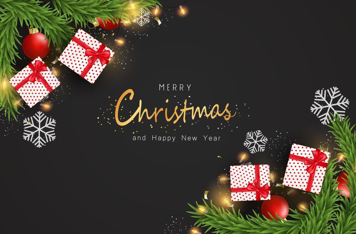 Merry Christmas and Happy New Year background design with lovely elements banner. vector