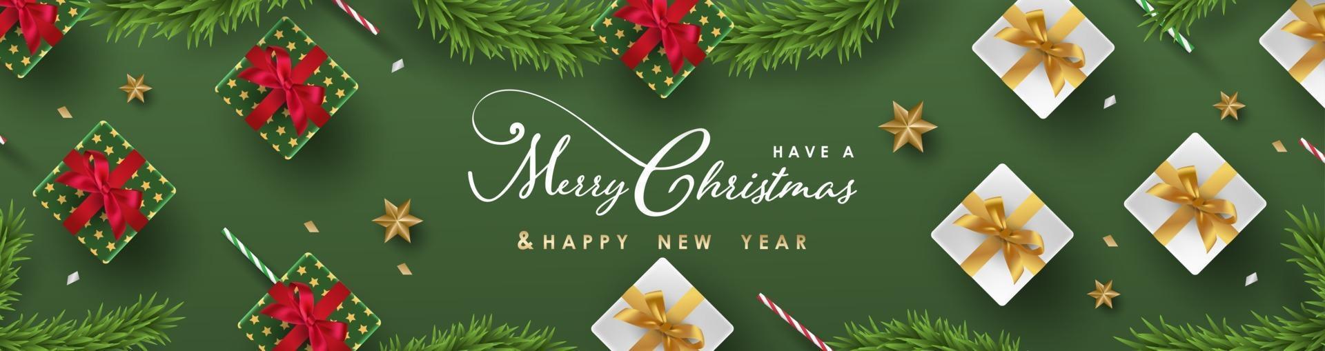 Merry Christmas and Happy New Year background design with lovely elements banner. vector